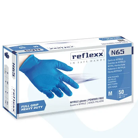 Сверхпрочные резиновые перчатки, нитриловые, синие, Reflexx. 6,5 гр. Толщина 0,12-0,18 мм.