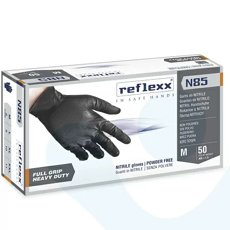 Сверхпрочные резиновые перчатки, нитриловые, чёрные, Reflexx 8,4 гр. Толщина 0,15-0,2 мм.